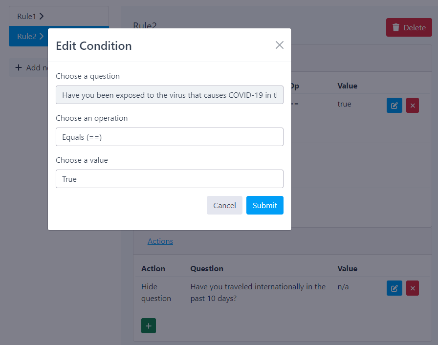 Editing the rule conditions