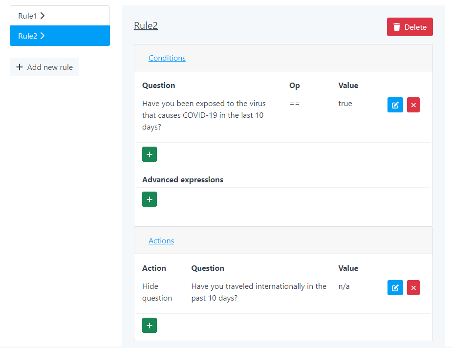 Rule definition in the dataflow