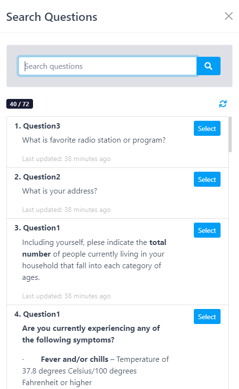 Selecting from existing questions